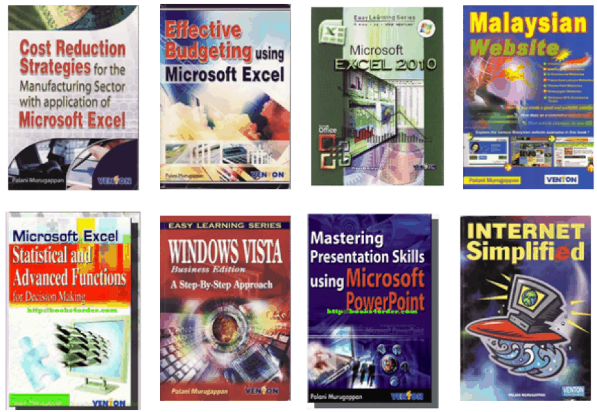 A selection of Palani Murugappan's 51 published books on Microsoft Excel, Windows and business applications